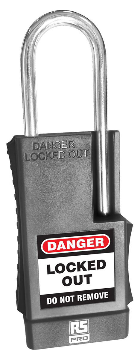 RS PRO Black ABS, Steel Safety Lockout Padlocks, 5mm Shackle, 41mm Attachment