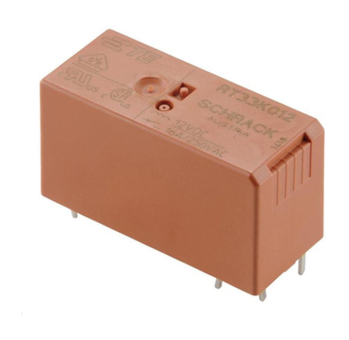 TE Connectivity PCB Mount Power Relay, 12V dc Coil, 16A Switching Current, SPST