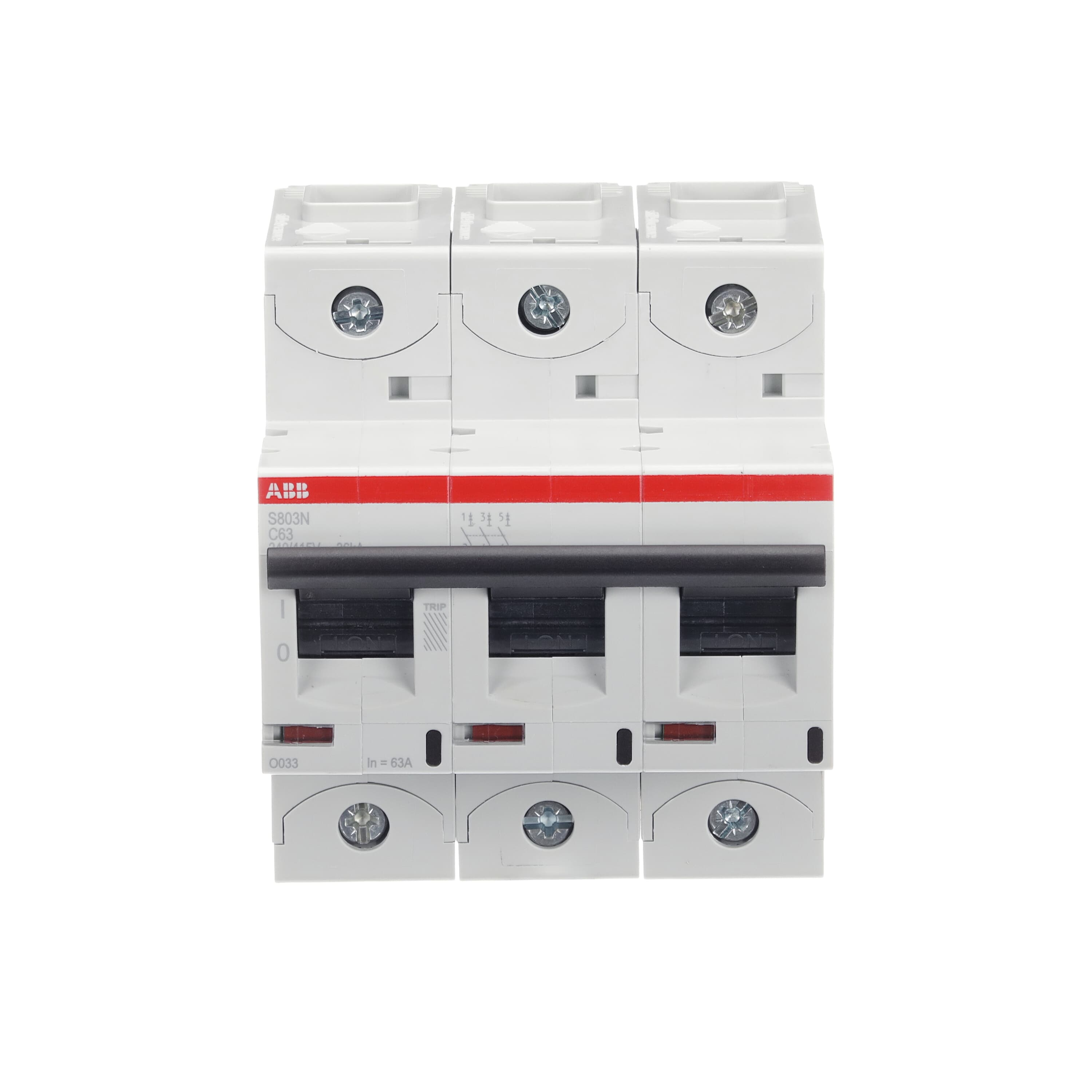 ABB High Performance S800N MCB, 3P, 63A Curve C, 400V AC, 36 kA Breaking Capacity