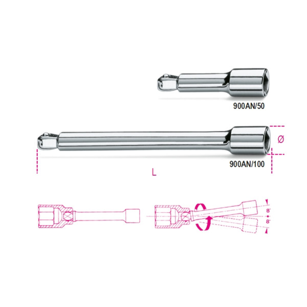 BETA 900AN/50 1/4 in Wobble Extension Bar, 50 mm Overall