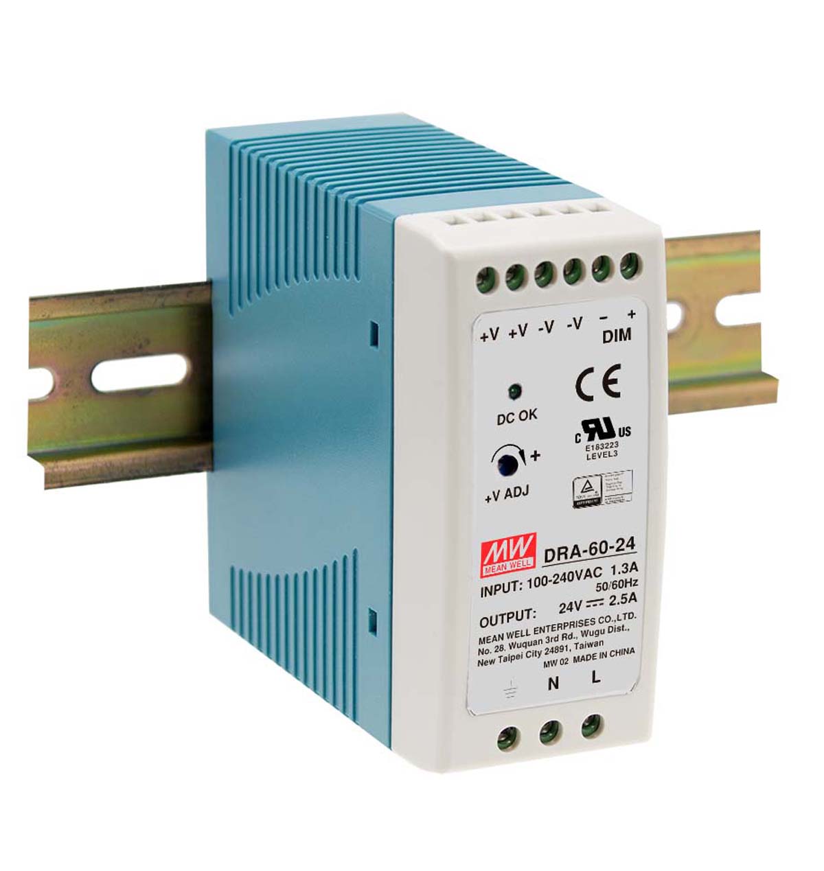 MEAN WELL DRA Switched Mode DIN Rail Power Supply, 90 → 264 V ac / 120 →370V dc ac, dc Input, 12V dc dc