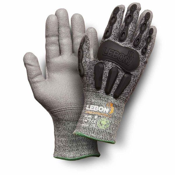 Lebon Protection SHOCKPROTEC/F Grey Polyethylene High Performance Polyethylene Cut Resistant Gloves, Size 10,