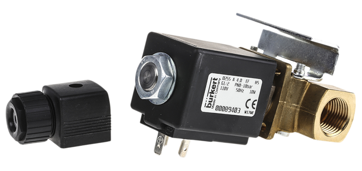 Burkert Solenoid Valve 089403, 2 Port, NC, 110 V ac 1/2 in G, 12.7 mm