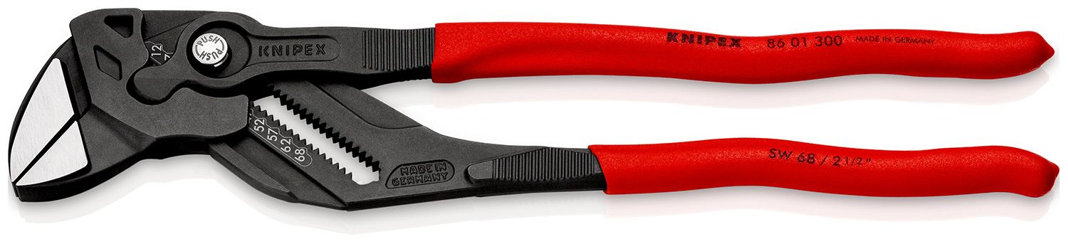 Knipex Plier Wrench, 300 mm Overall, Angled, Straight Tip, 68mm Jaw