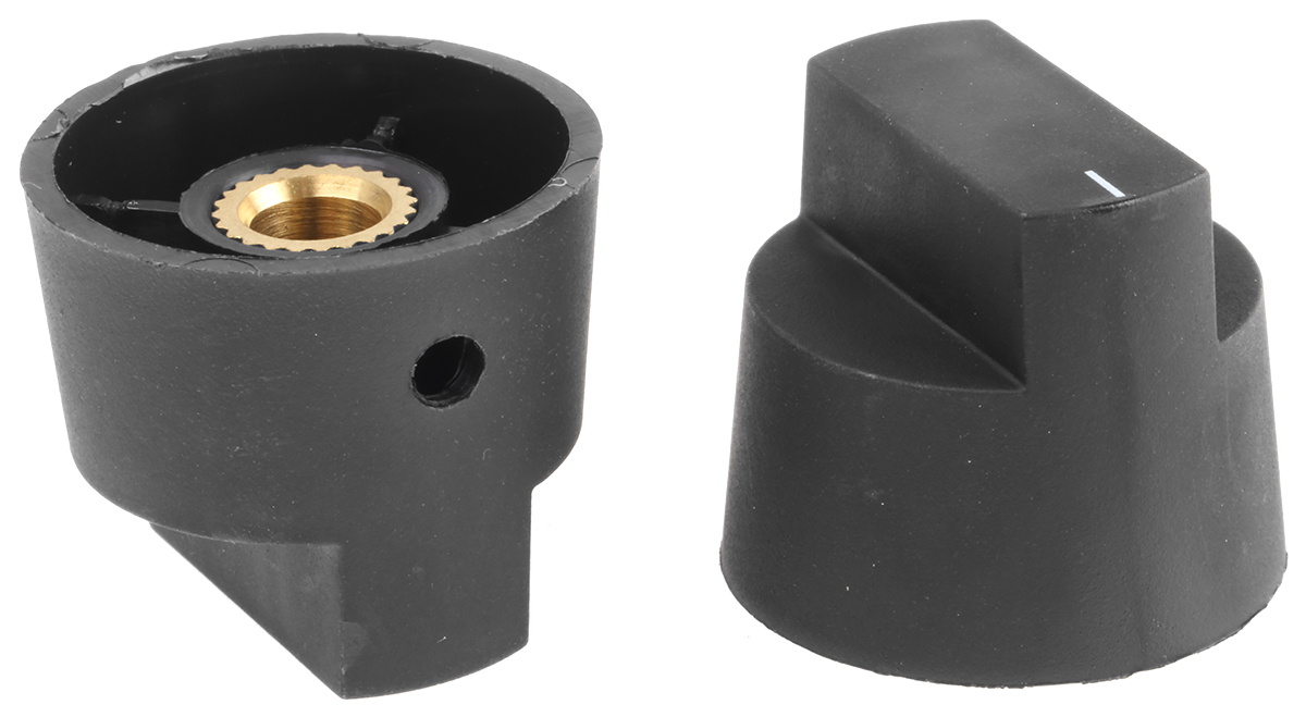 RS PRO 28mm Black Potentiometer Knob for 6.4mm Shaft