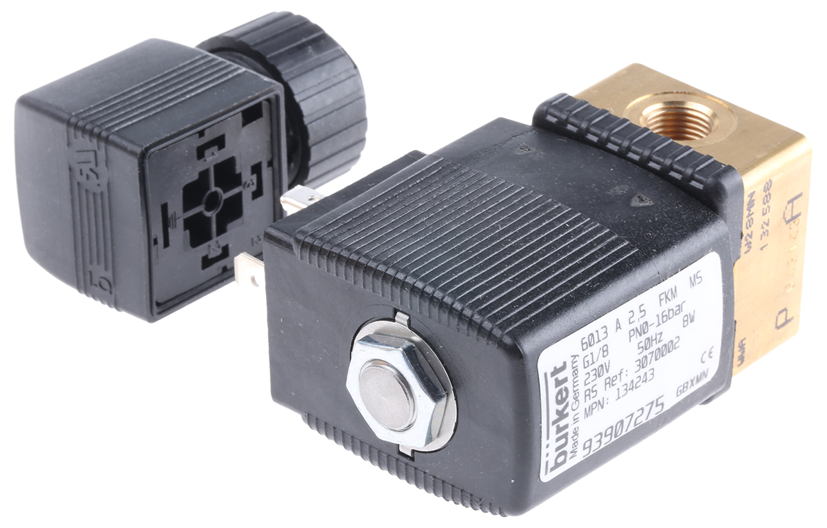 Burkert Solenoid Valve 134243, 2 Port, NC, 230 V ac 3.18 mm, 3.18 mm