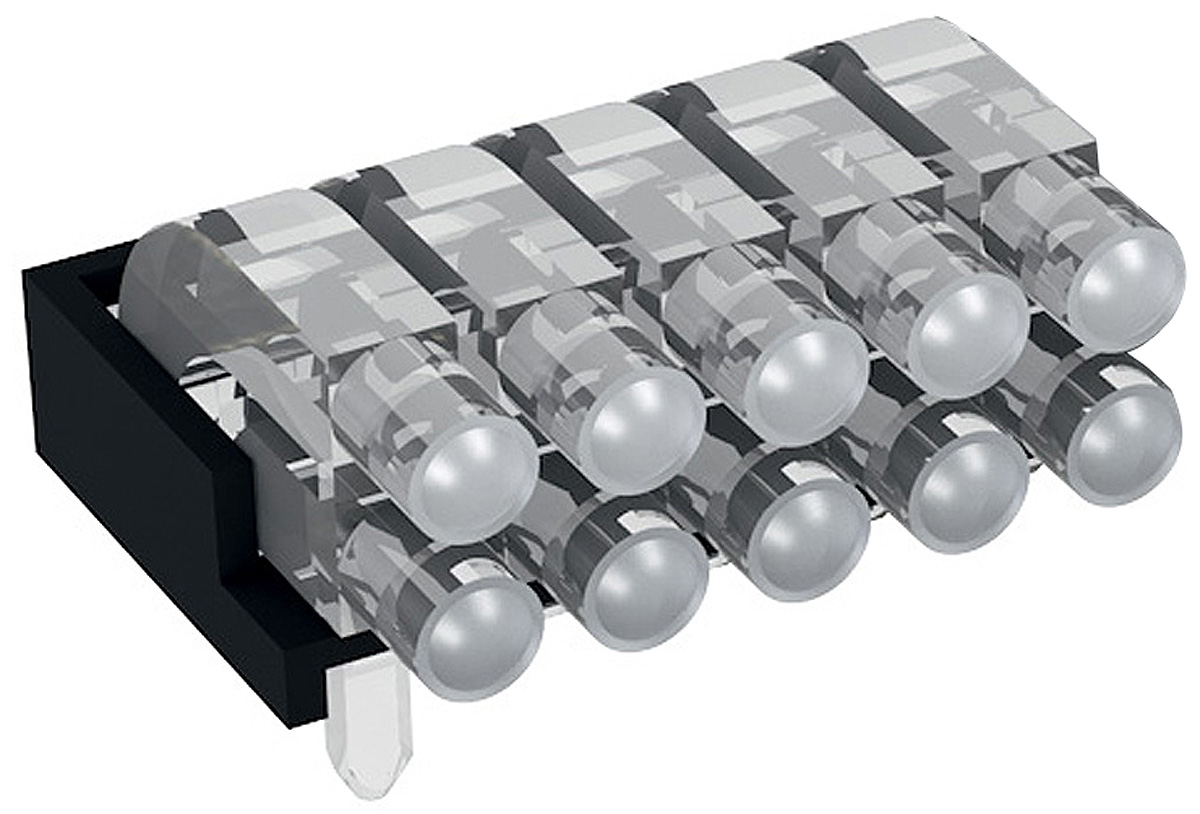 1296.2052 MENTOR, PCB Mounted 10-Way Right Angle LED Light Pipe, Bi-Level-Row Clear Dome Lens