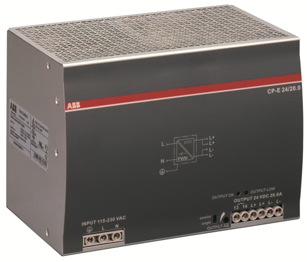 ABB CP-E Switched Mode DIN Rail Power Supply, 90 → 264 V ac / 120 →370V dc ac, dc Input, 24V dc dc