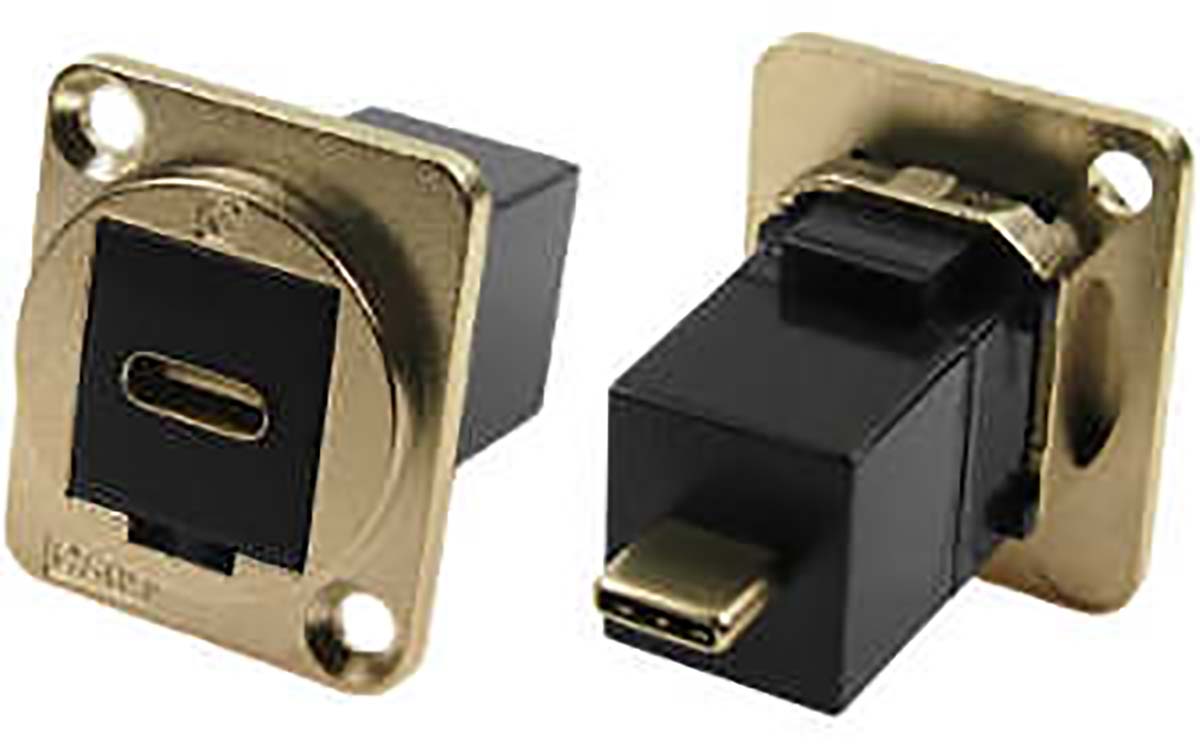 RS PRO Straight, Panel Mount, Female to Male- Single Port Type C IP40 Feedthrough USB Connector
