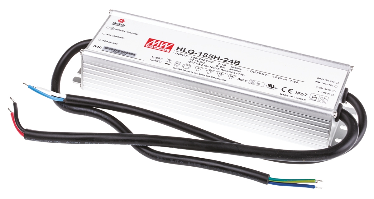 MEAN WELL LED Driver, 24V Output, 187.2W Output, 7.8A Output, Constant Current Dimmable