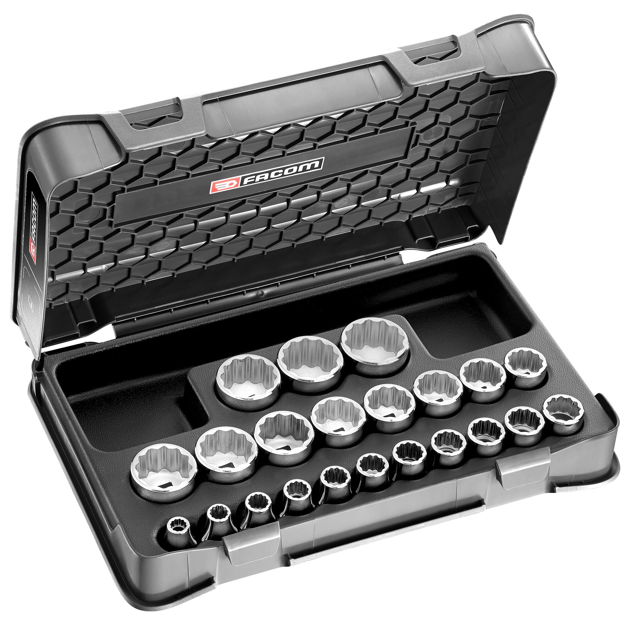 Facom 22-Piece Metric 1/2 in Standard Socket Set , 12 point