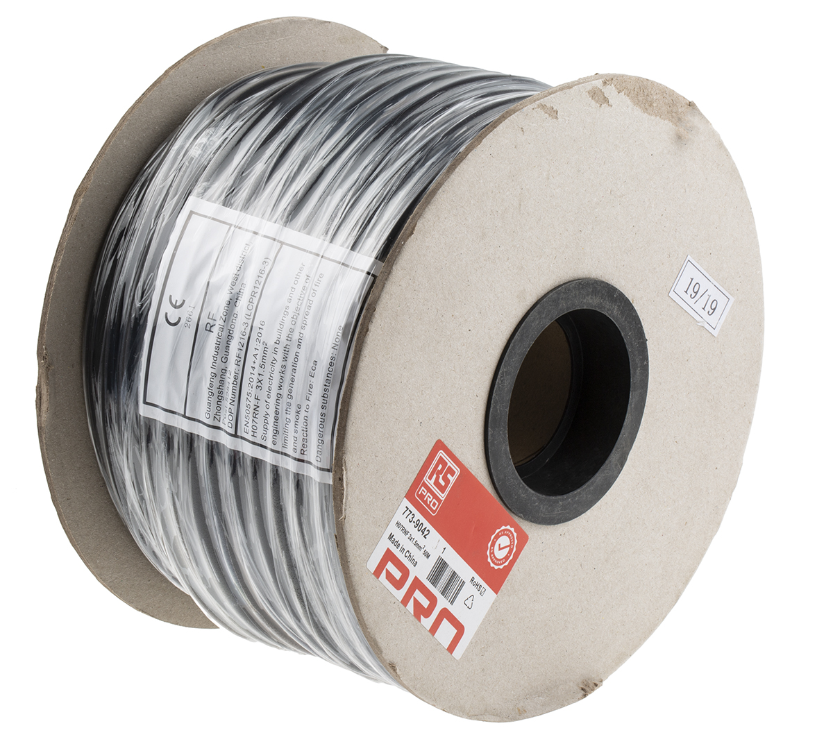 RS PRO 1.5 mm² 3 Core Power Cable, H07RN-F, Black CPE, 50m