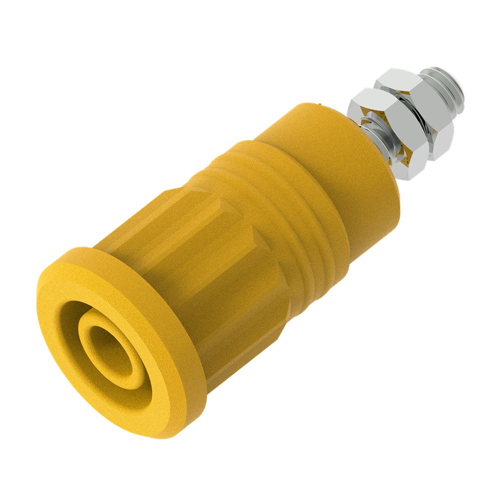 Electro PJP Yellow Female Banana Socket, 4 mm Connector, Press Fit Termination, 36A, 1kV, Nickel Plating