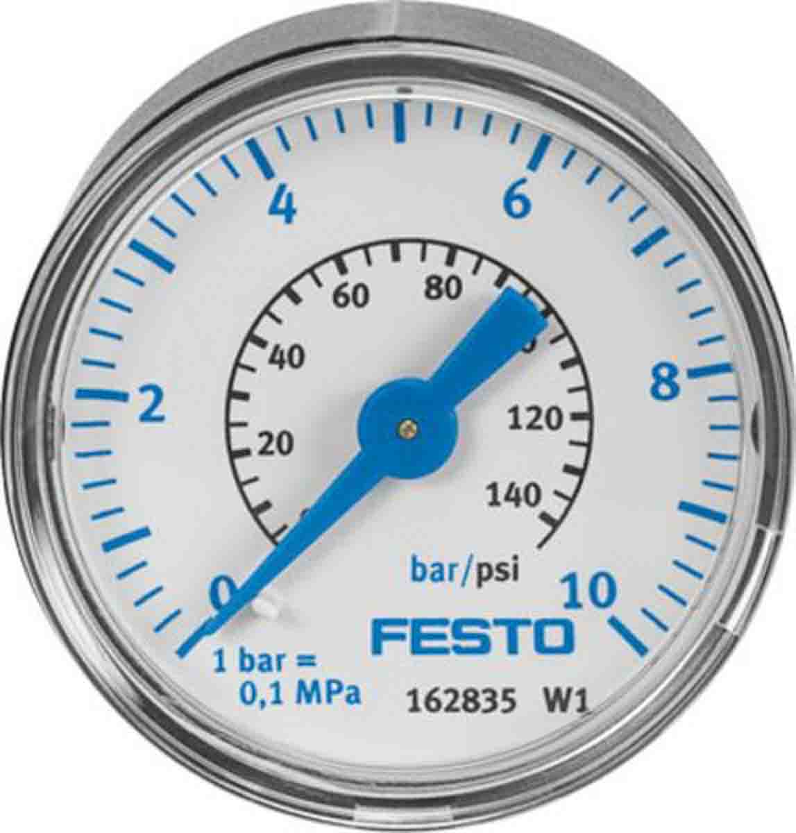 Festo G 1/4 Analogue Pressure Gauge 10bar Back Entry 50mm Outside Diameter
