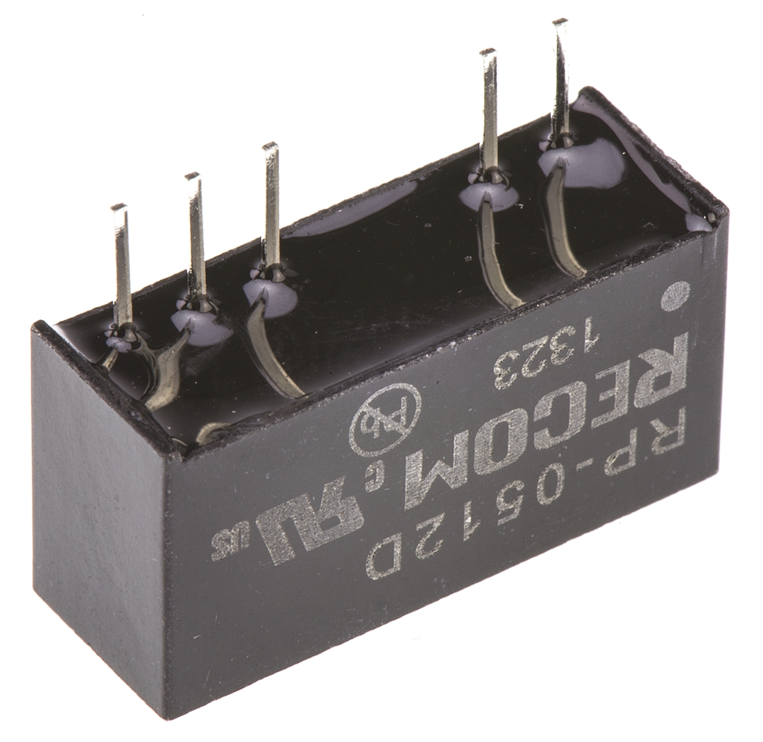 Recom RP DC-DC Converter, ±12V dc/ ±42mA Output, 4.5 → 5.5 V dc Input, 1W, Through Hole, +85°C Max Temp -40°C