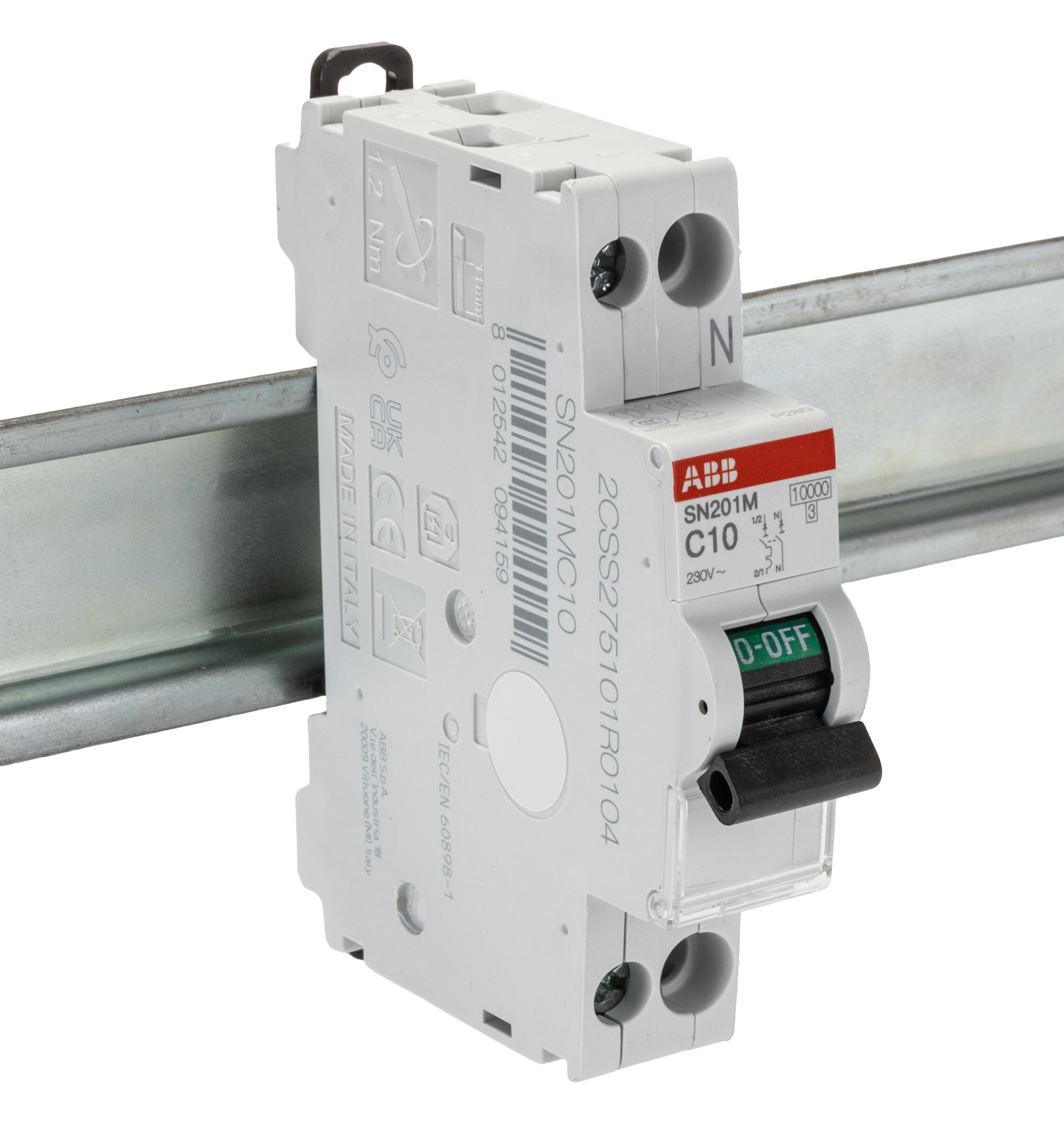 ABB SN201 MCB, 1P, 10A Curve C, 230V AC, 10 kA Breaking Capacity