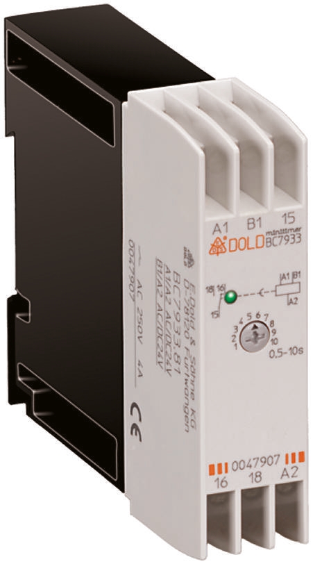 Dold BC7933N Series DIN Rail Mount Timer Relay, 24V ac/dc, 1-Contact, 5 → 100s, 1-Function, SPDT