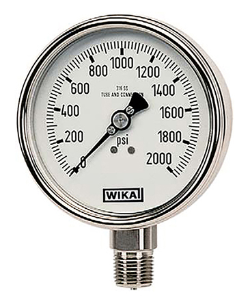 WIKA Analogue Pressure Gauge 3000psi Bottom Entry 63mm Outside Diameter, With RS Calibration