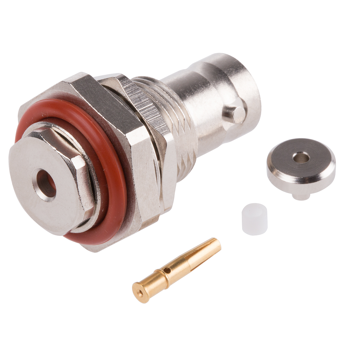 Radiall Straight 50Ω Panel Mount BNC Connector, jack, Nickel, Clamp Termination, RG179, RG187, RG188, RG316