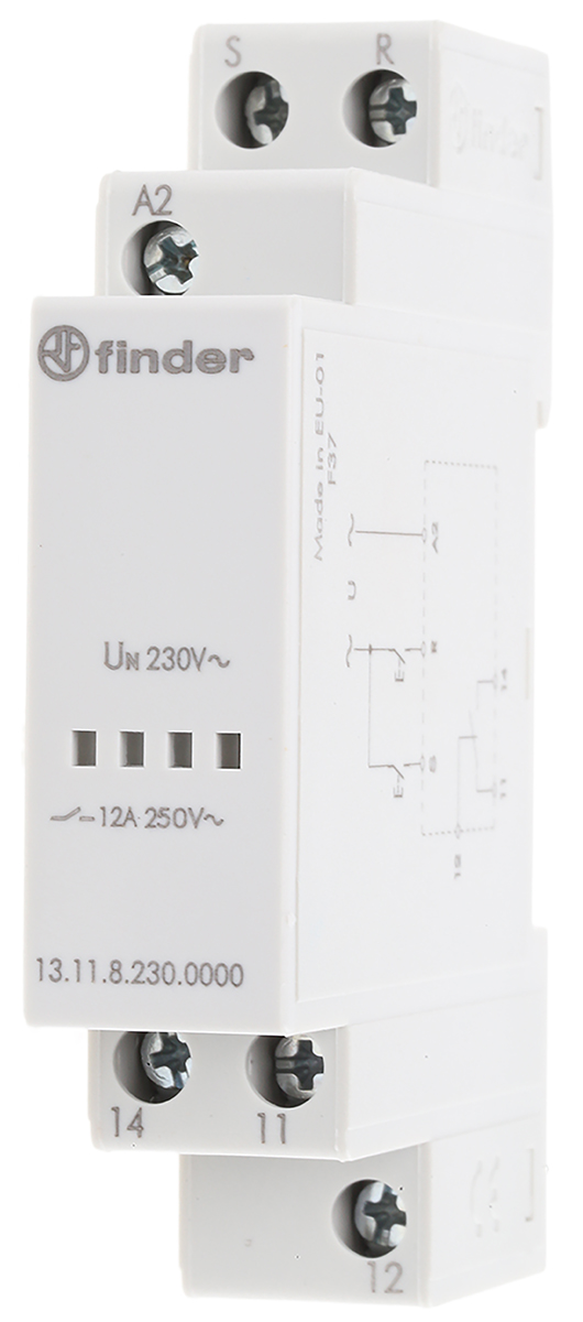 Finder DIN Rail Latching Power Relay, 230V ac Coil, 12A Switching Current, SPDT