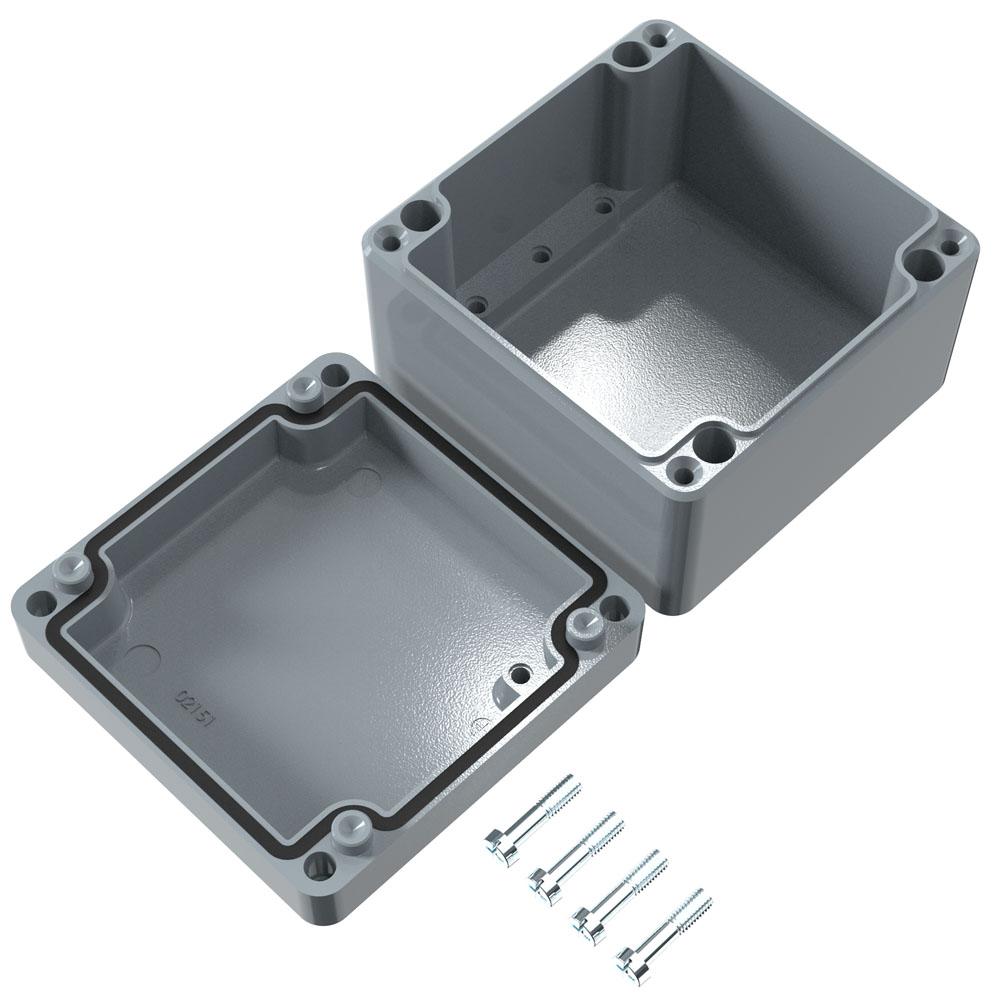 Rose Aluminium Standard Series Grey Die Cast Aluminium Enclosure, IP66, IK09, Grey Lid, 122 x 120 x 80mm