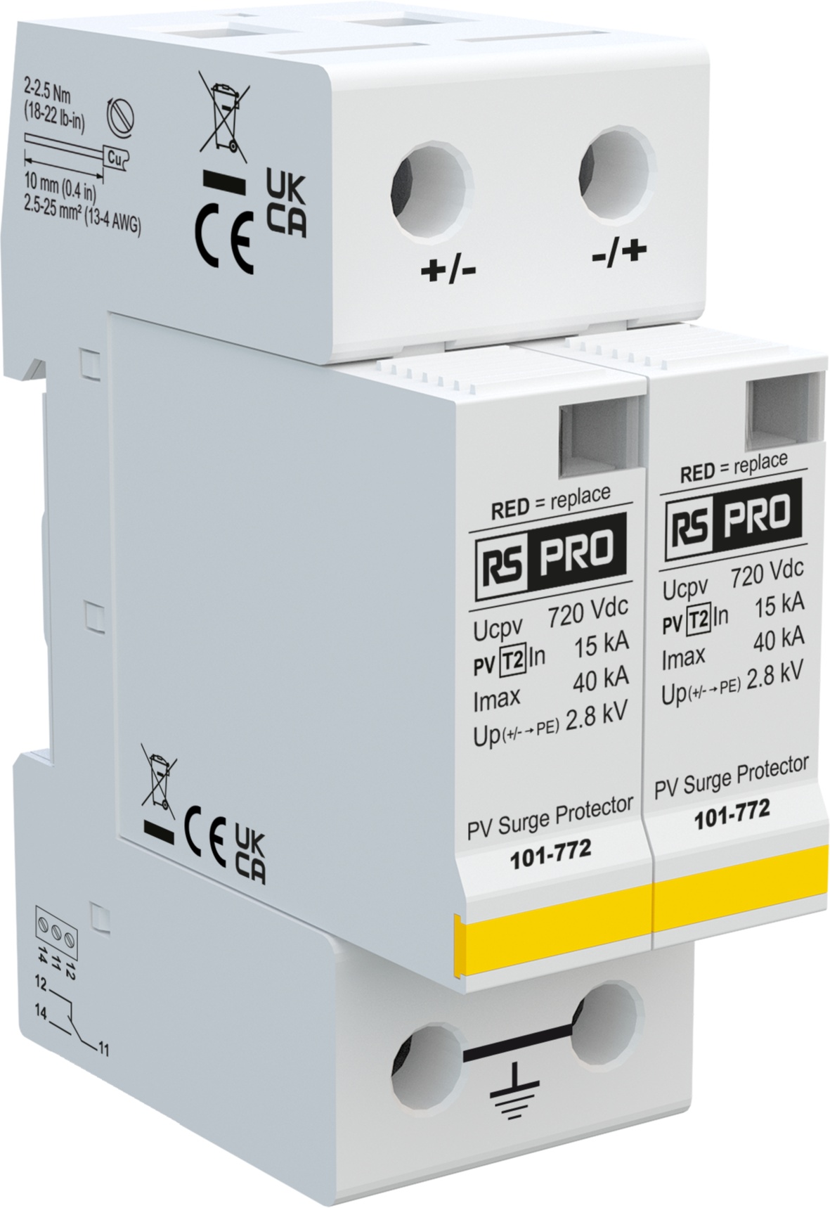 RS PRO Industrial Surge Protector, 40kA, 2.8kV, DIN Rail Mount