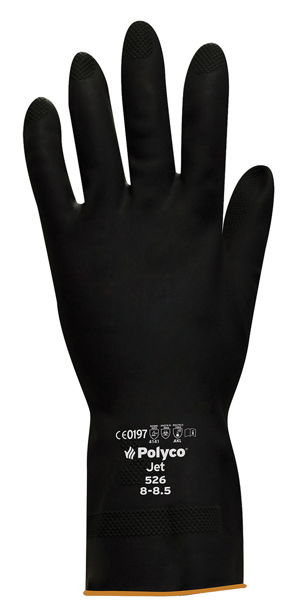Polyco Healthline Jet Black Black Latex Work Gloves, Size 7, Latex Coating