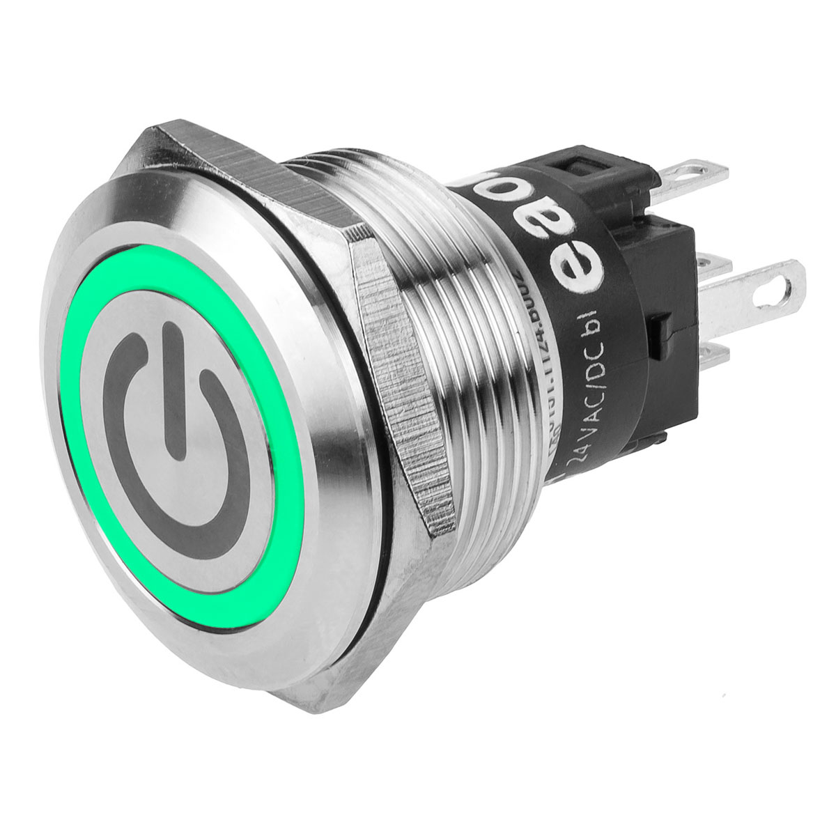 EAO 82 Series Illuminated Push Button Switch, Latching, Panel Mount, 22.3mm Cutout, SPDT, Green LED, 240V, IP65, IP67