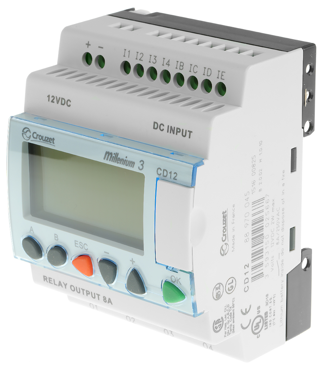 Crouzet Millenium 3 Series Logic Module, 12 V dc Supply, Relay Output, 8-Input, Analogue, Digital Input