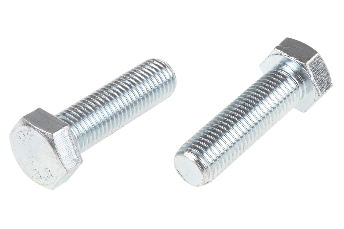 RS PRO Bright Zinc Plated Steel, Hex Bolt, M16 x 55mm