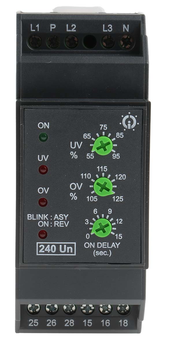 GIC Voltage Monitoring Relay, 1, 3 Phase, DPDT, DIN Rail