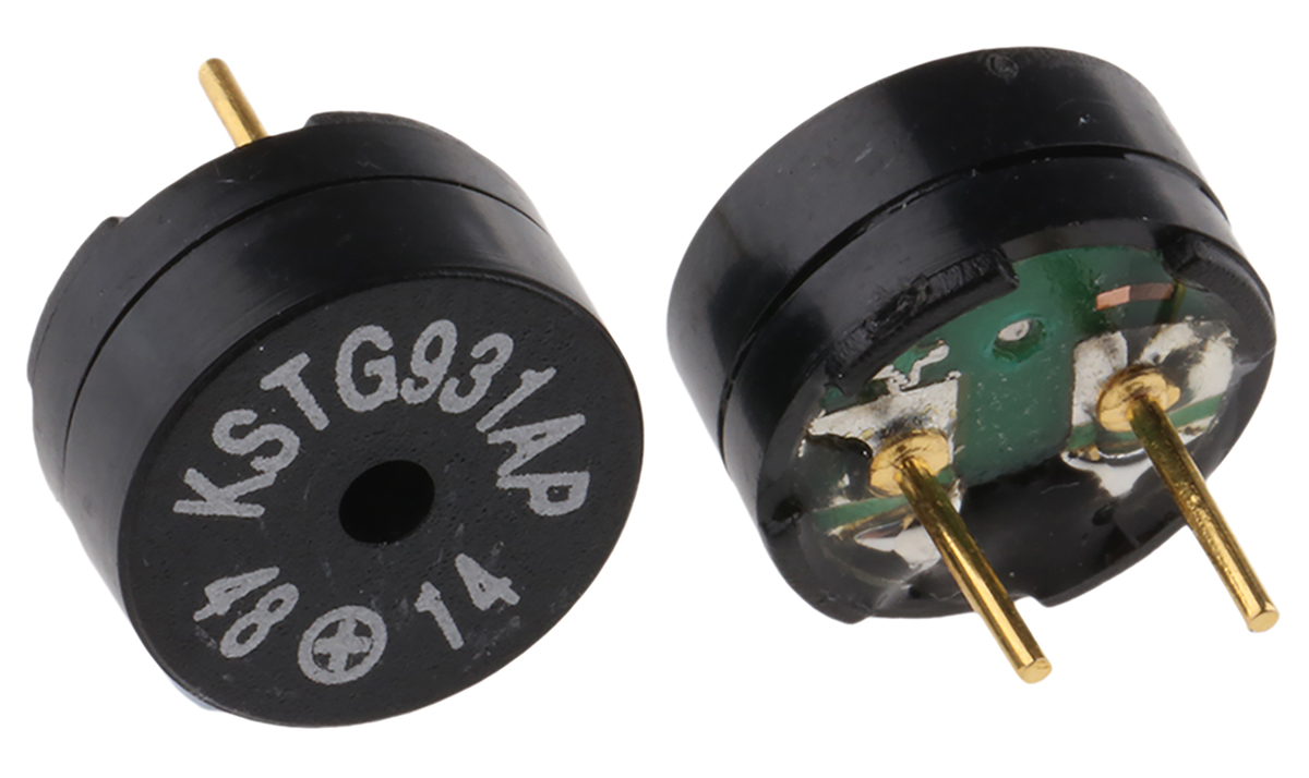 RS PRO 92dB PCB Mount External Magnetic Buzzer Component, 9 (Dia.) x 4.5mm, 2V Min, 4V Max