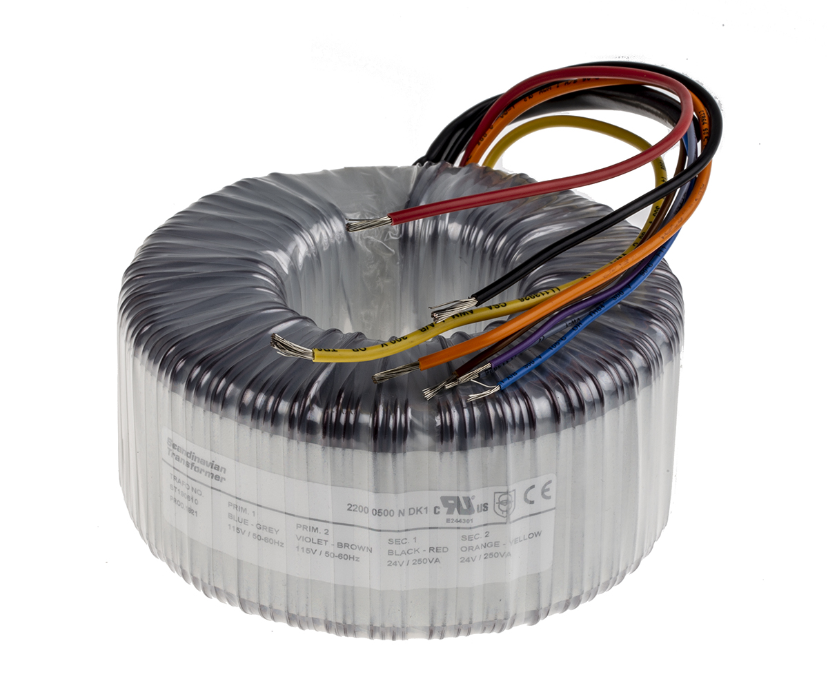 RS PRO 2 x 115V ac, 2 x 24V ac Toroidal Transformer, 500VA, IEC 61558-2-6