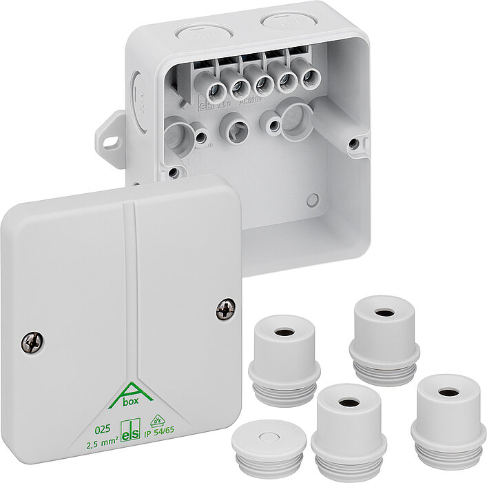Spelsberg Abox m 025 AB Series Grey Polystyrene Junction Box, IP54, IP65, 5 Terminals, 82 x 82 x 52mm