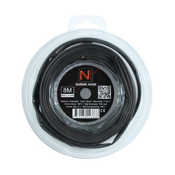 NEMIQ Heat Shrink Tube, Black 3.5mm Sleeve Dia. x 8m Length 2:1 Ratio, NHS Series