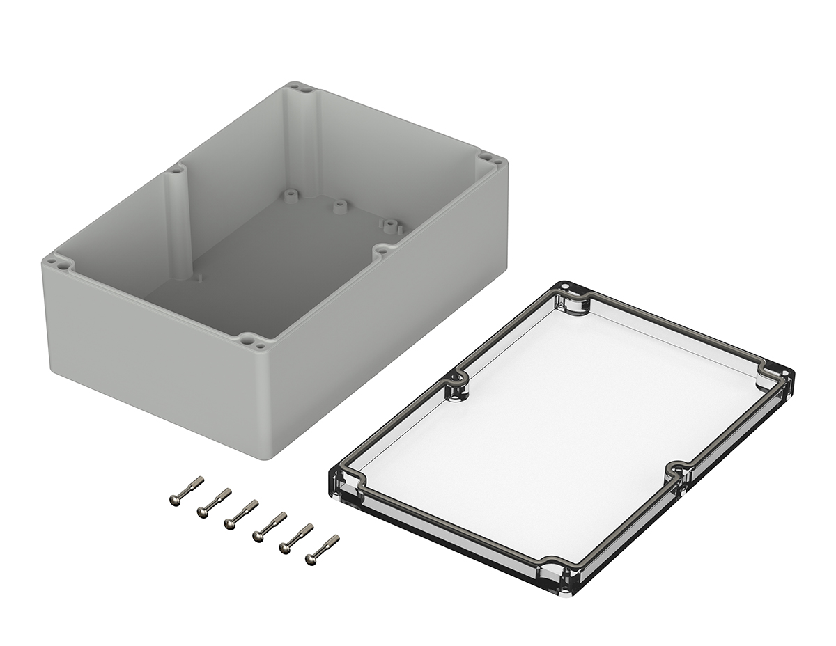 Bopla Euromas Series Light Grey Polycarbonate Enclosure, IP65, IK07, Transparent Lid, 240.3 x 160.3 x 90mm