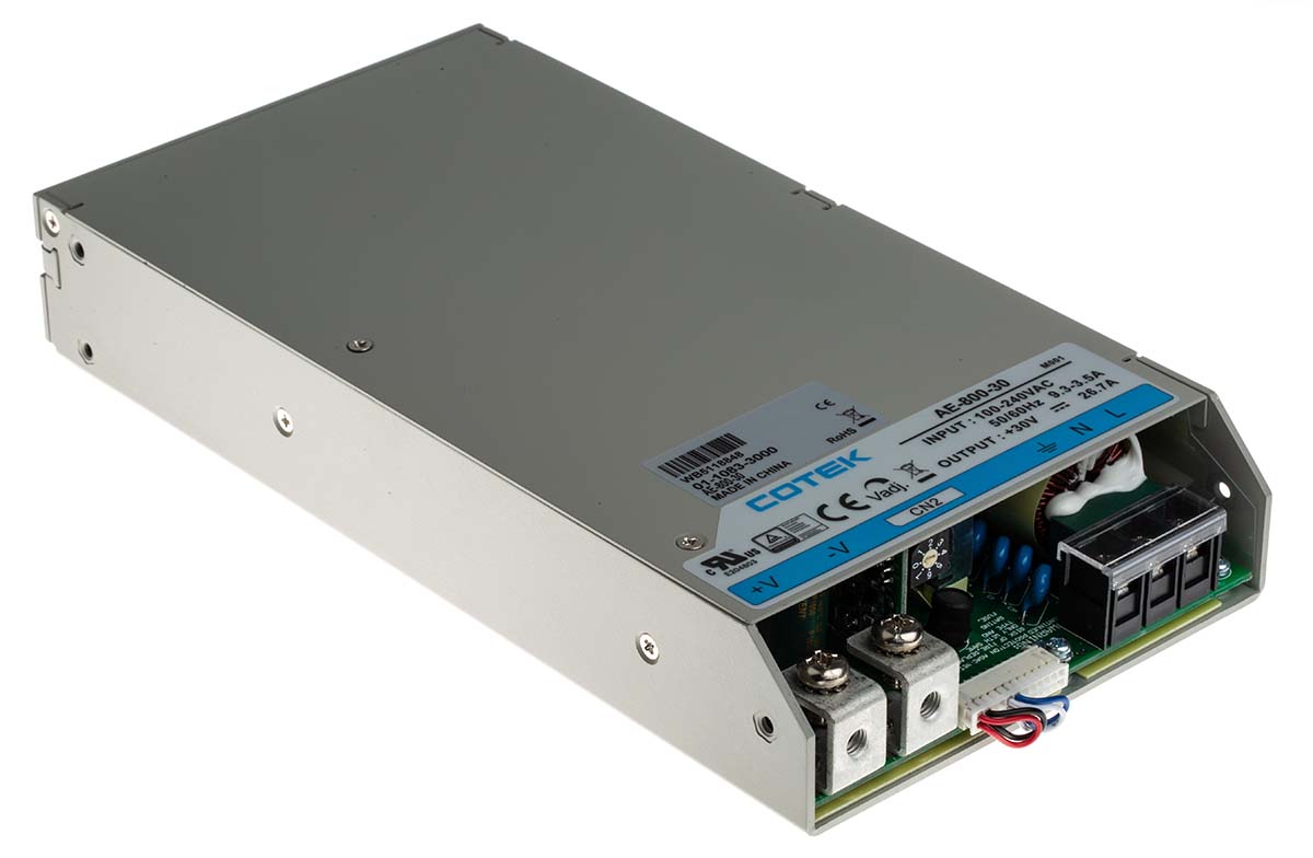 COTEK Switching Power Supply, AE-800-30, 30V dc, 26.7A, 801W, 1 Output, 127 → 370 V dc, 90 → 264 V ac