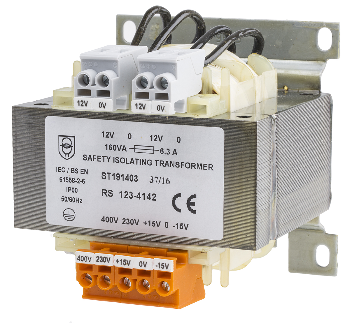 RS PRO 160VA DIN Rail Transformer, IEC 61558-2-6, 230 → 400V ac Primary, 12V ac Secondary