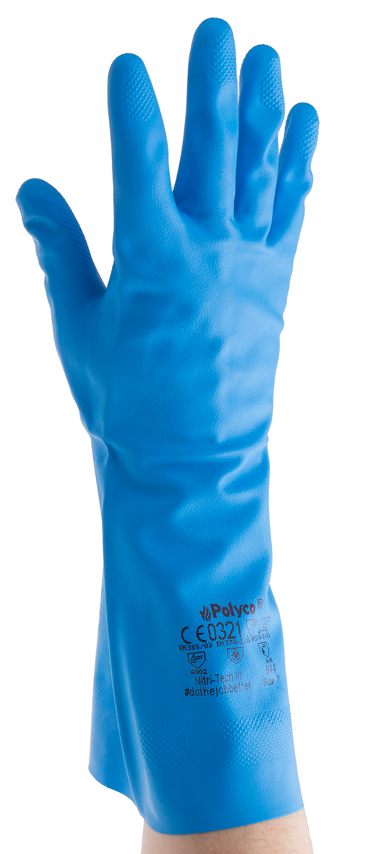 Polyco Healthline Blue Nitrile Chemical Resistant Work Gloves, Size 7, Small, Nitrile Coating
