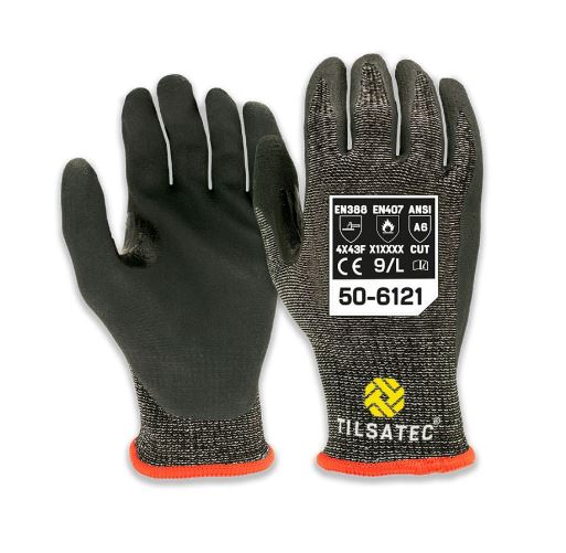 Tilsatec Black, Grey HPPE, Polyamide, Polyethylene Terephthalate, Spandex, Steel Glove, Size 7, Nitrile Coating