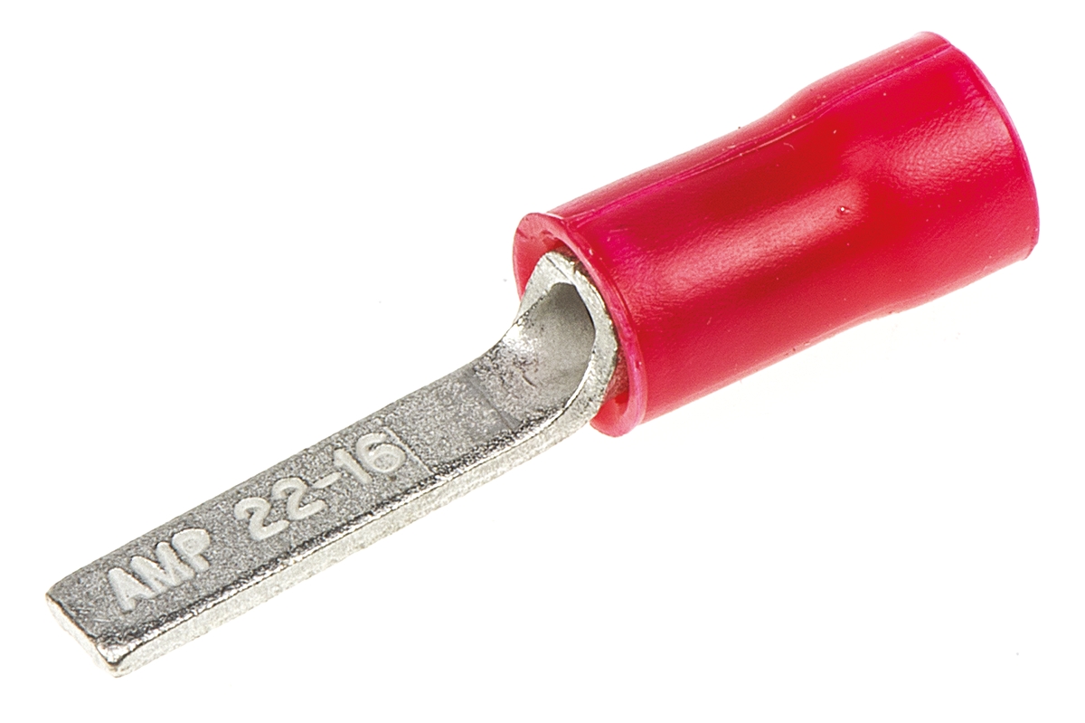 TE Connectivity , PLASTI-GRIP Insulated Crimp Blade Terminal 13mm Blade Length, 0.26mm² to 1.65mm², 22AWG to 16AWG, Red