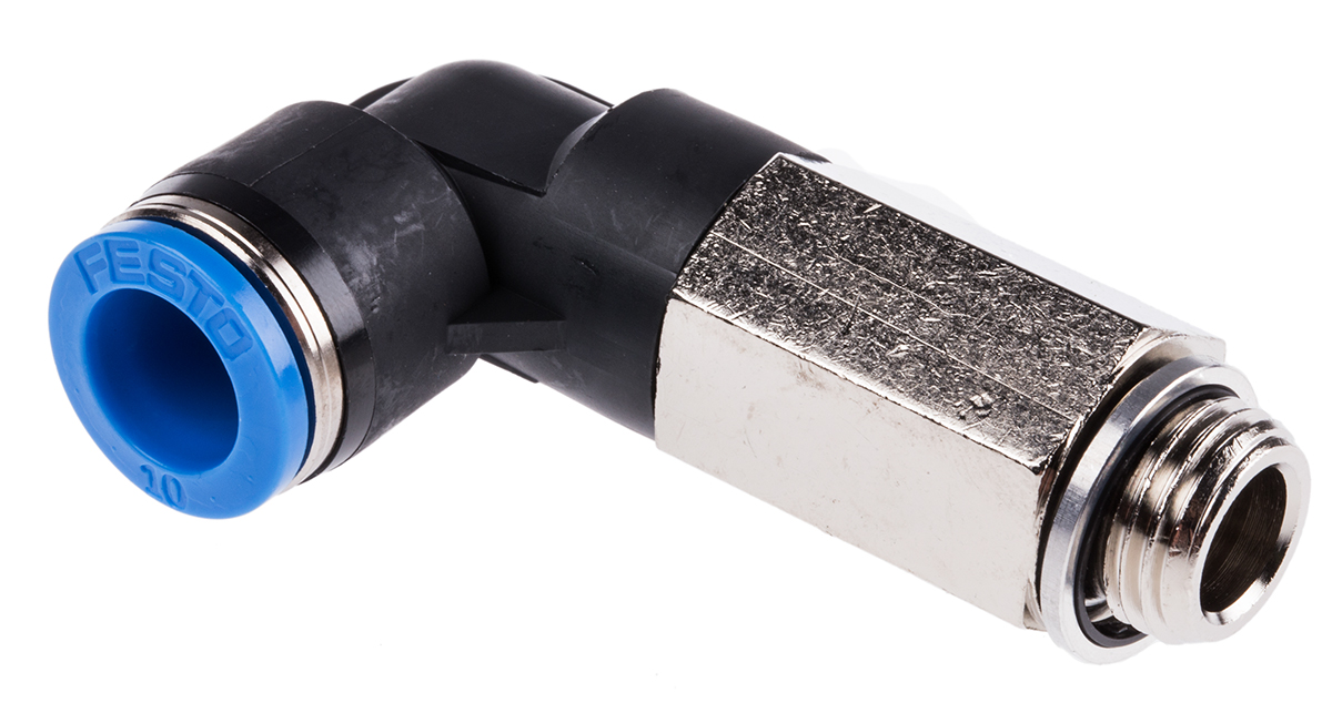 Festo QS Series Elbow Threaded Adaptor, G 1/4 Male to Push In 10 mm, Threaded-to-Tube Connection Style, 186133