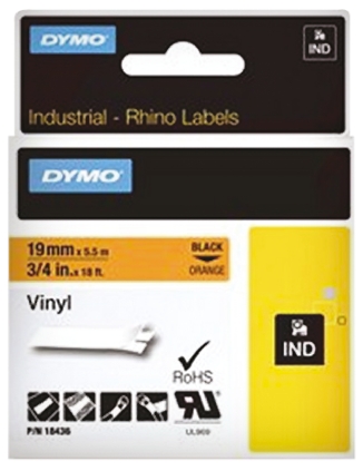 Dymo Black on Orange Label Printer Tape, 5.5 m Length, 19 mm Width