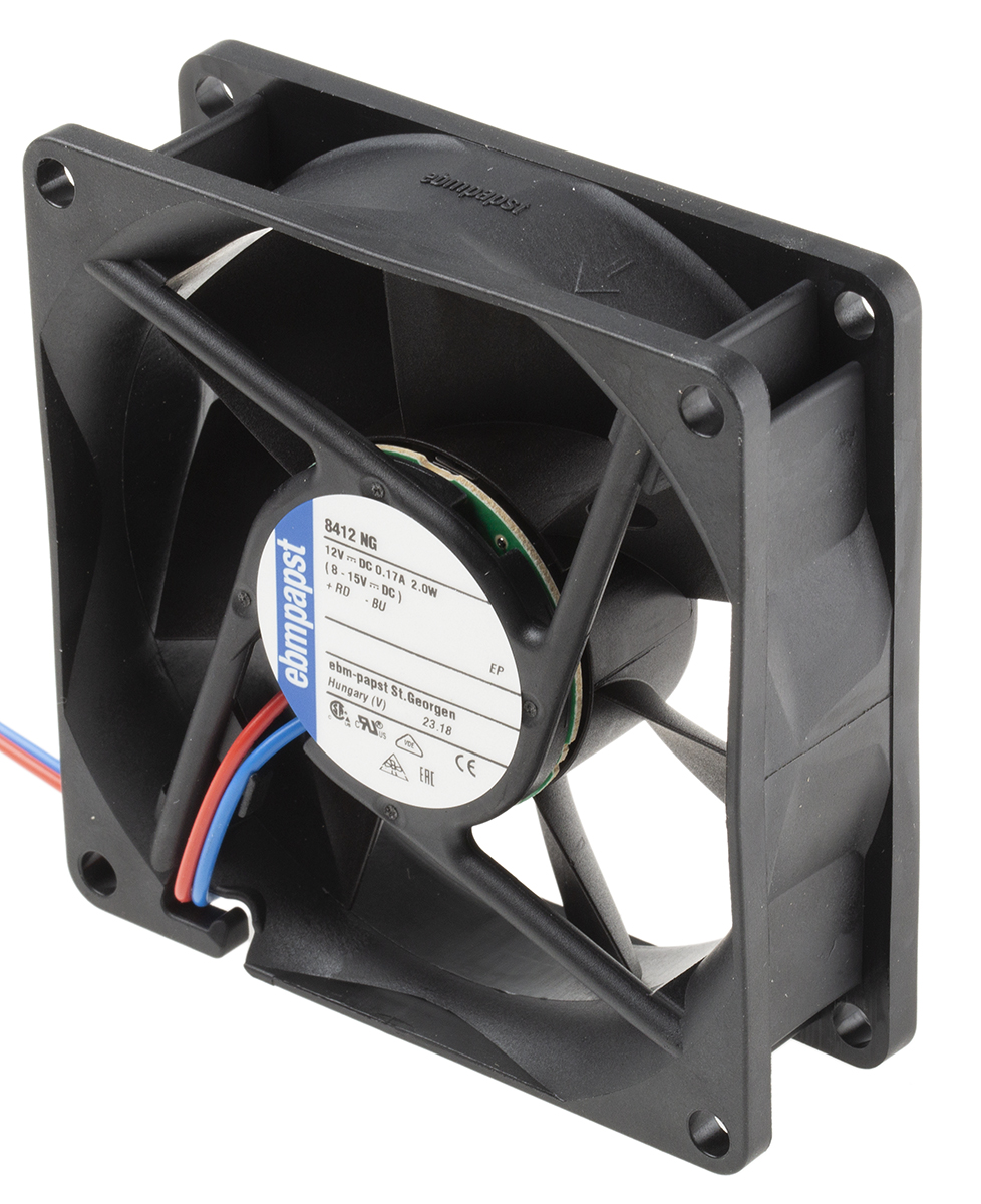 ebm-papst 8400 N Series Axial Fan, 12 V dc, DC Operation, 69m³/h, 2W, 167mA Max, 80 x 80 x 25mm