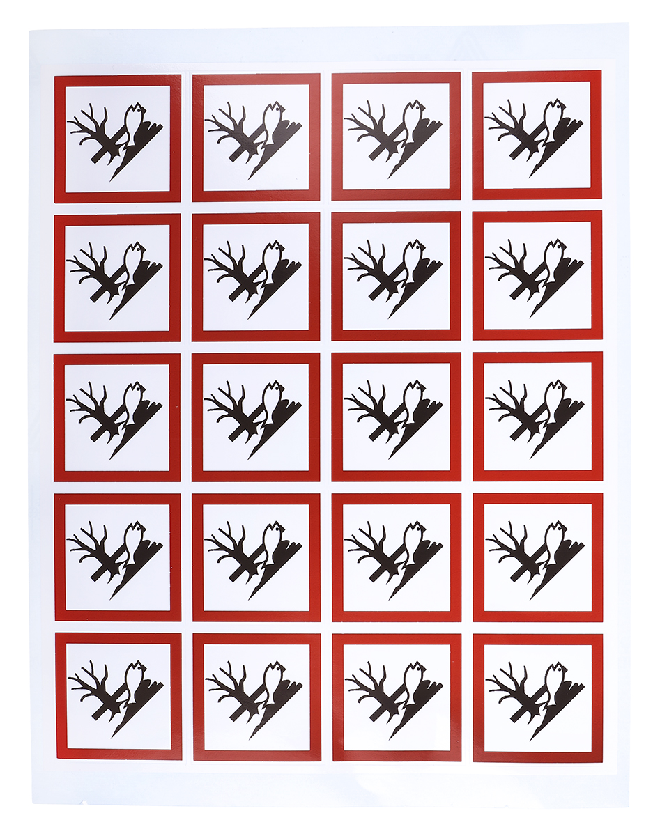 RS PRO Black, Red, White Gloss Polymeric Vinyl Safety Labels 40 mm x 40mm