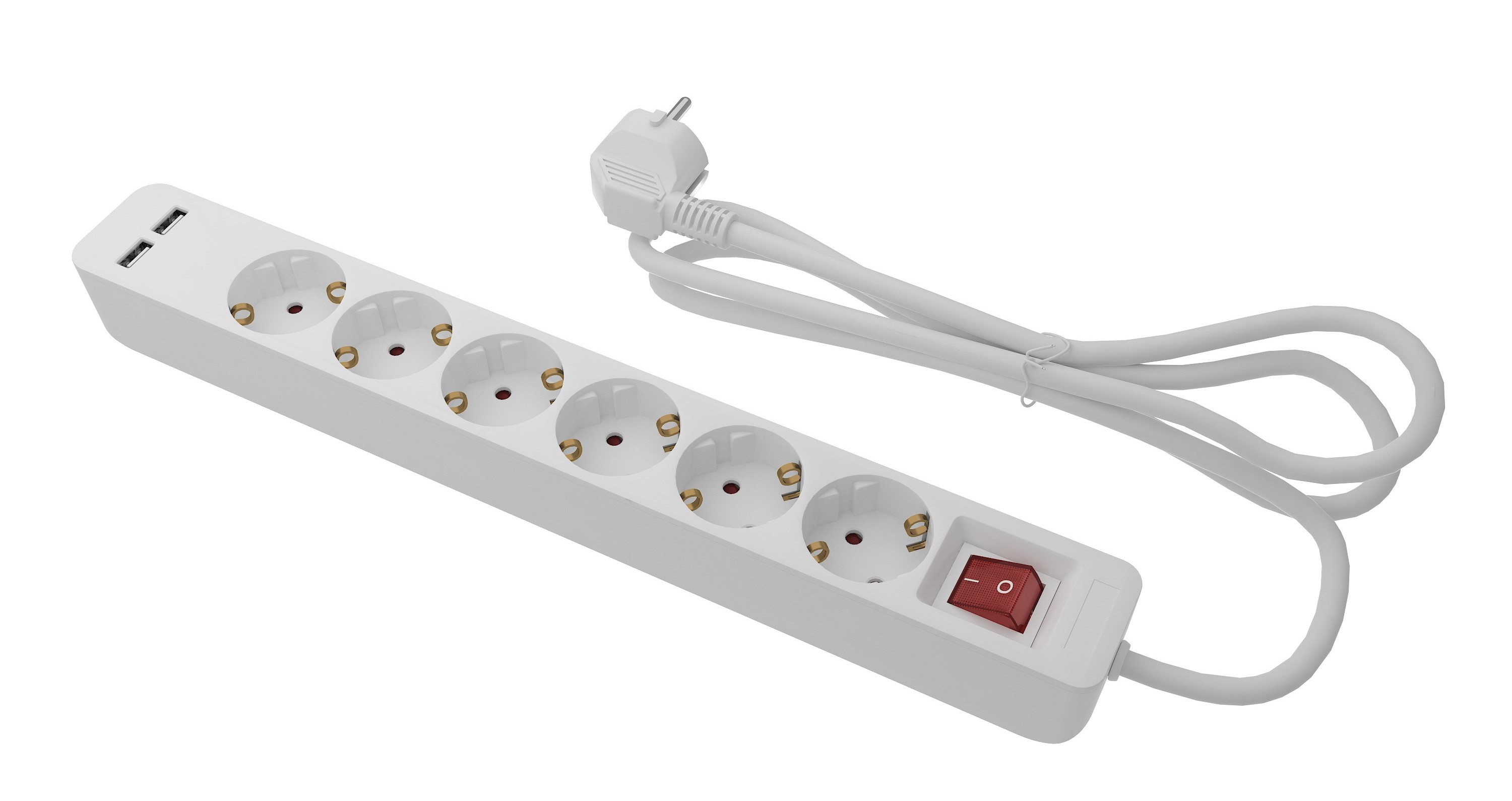 RS PRO 1.5m 6 Socket Type F - German Schuko Extension Lead, 250 V, IP20