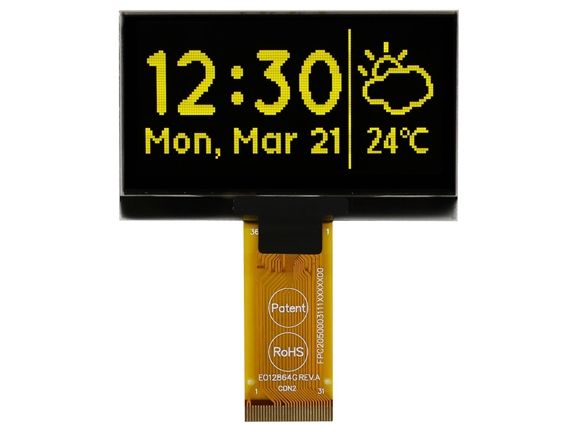 Midas 2.42in Yellow Passive matrix OLED Display 128 x 64pixels TAB I2C, Parallel, SPI Interface