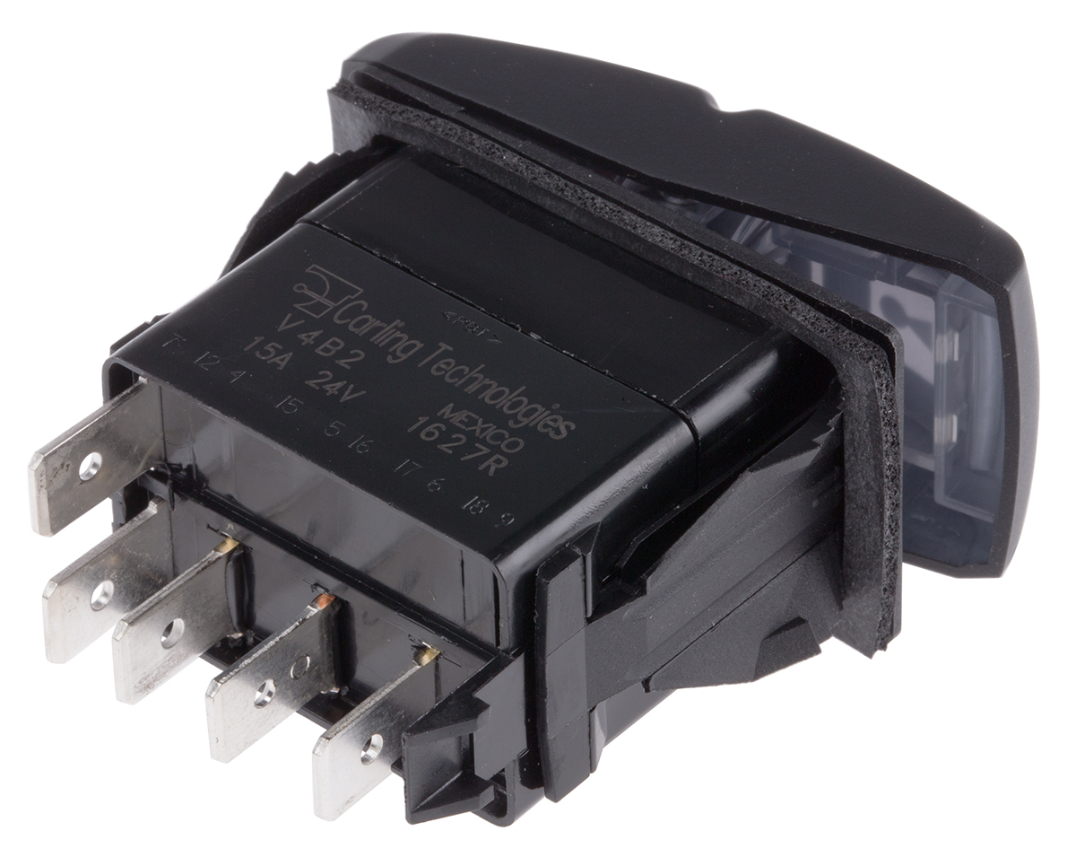 Carling Technologies Illuminated SPST, On-(On) Rocker Switch Panel Mount