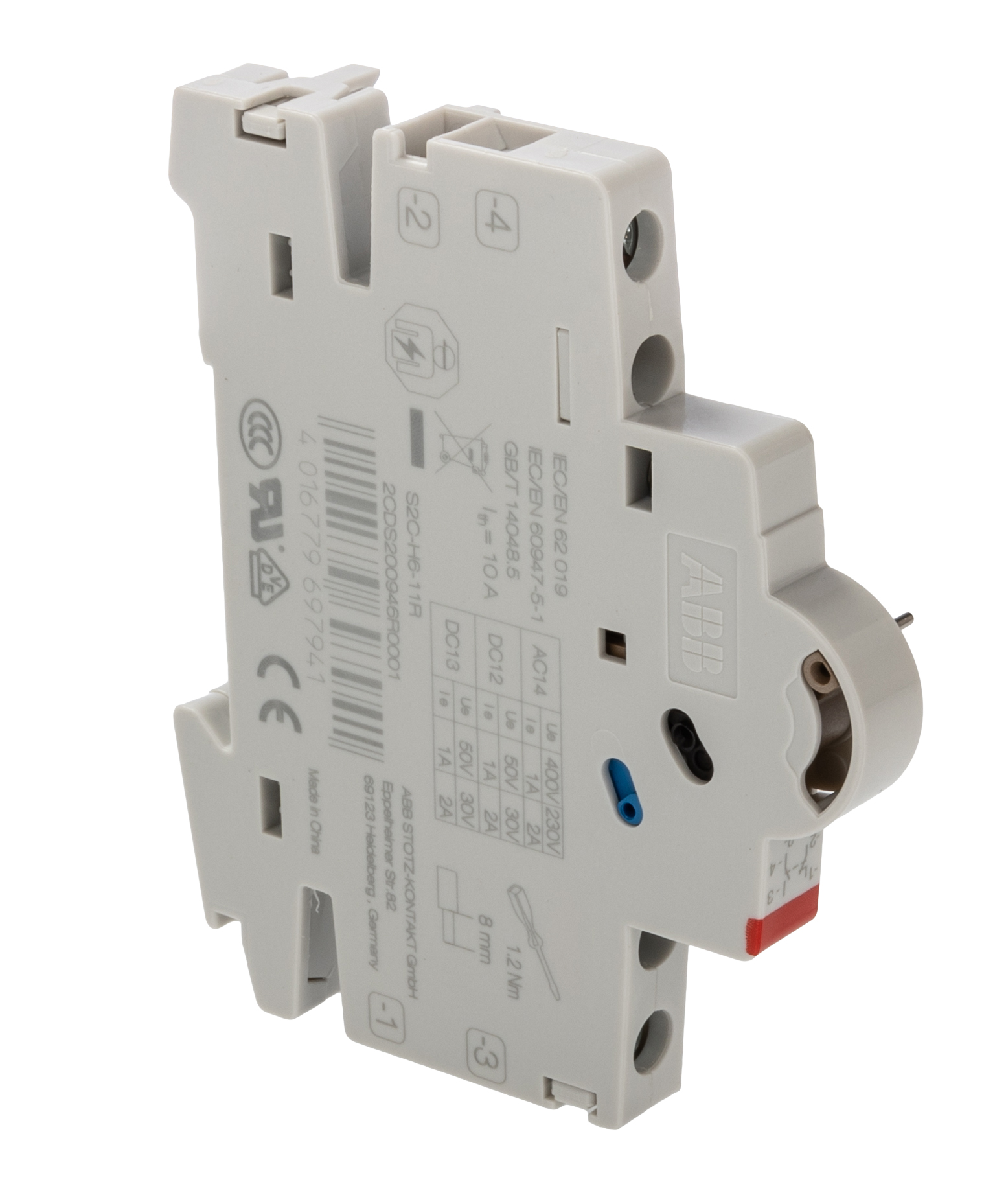 ABB Auxiliary Contact, 2 Contact, NO/NC, Side Mount, S2C S2C