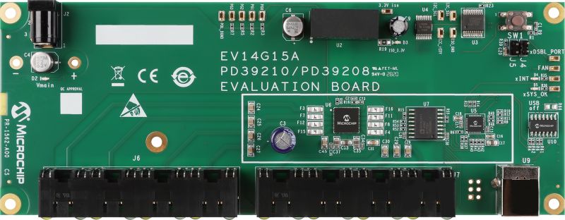 Microchip 8 x 2-pair PSE EVB featuring PD39208 + PD39210 loaded w/IEEE802.3at FW Power Over Ethernet (POE) for PD39210